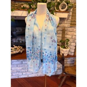 Cejon Sheer Floral Scarf Vintage Coquette Cottage | Blue | 60"L 15"W